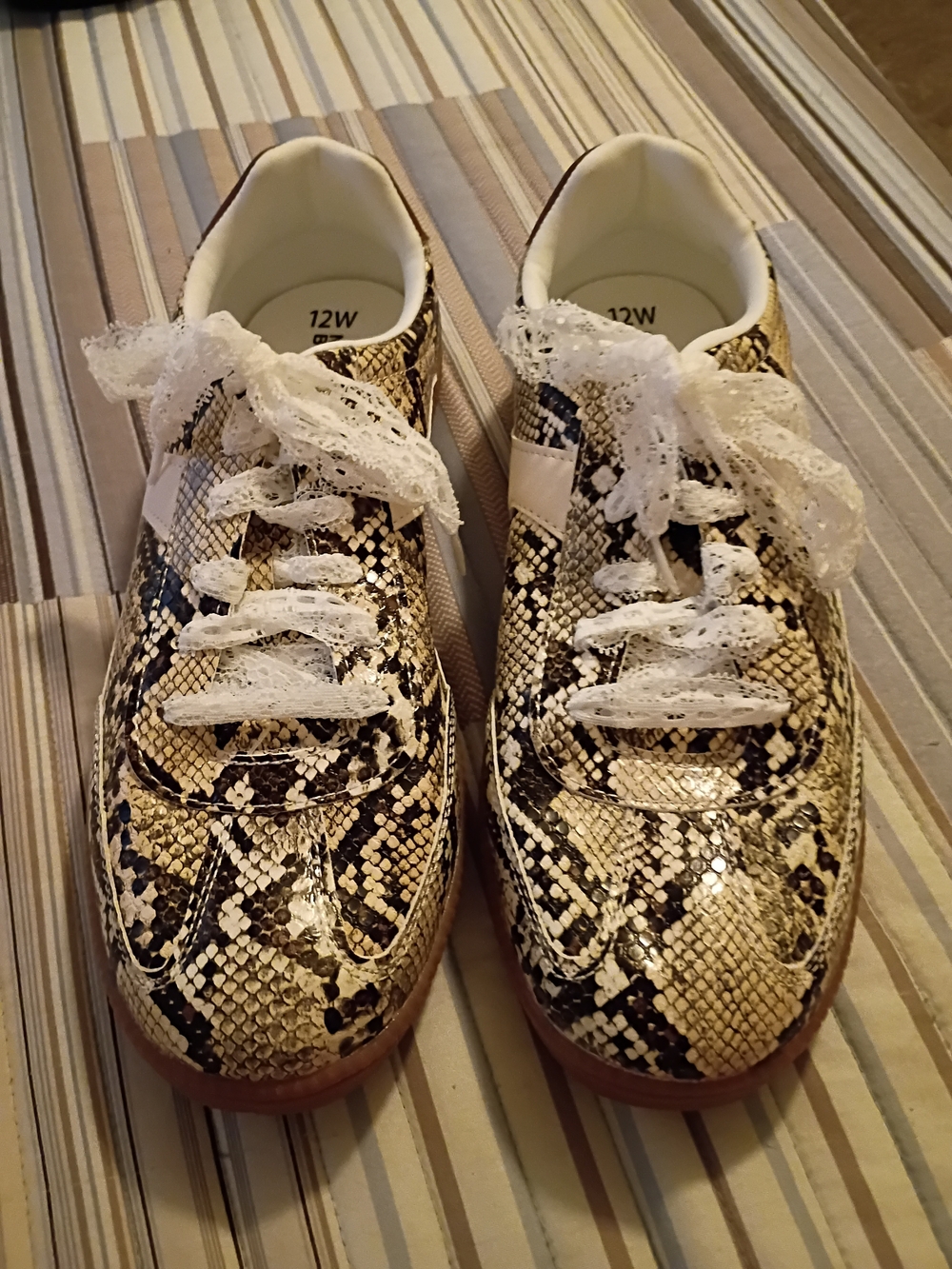 Women's Snake-Print Lace-Up Sneakers in Gold and Black